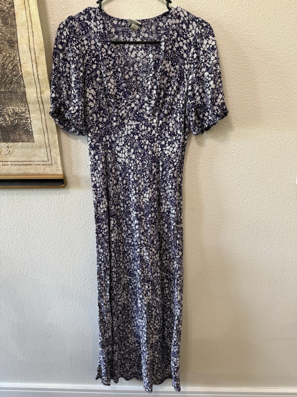 a new day Navy Floral Maxi Dress with Puff Sleeves